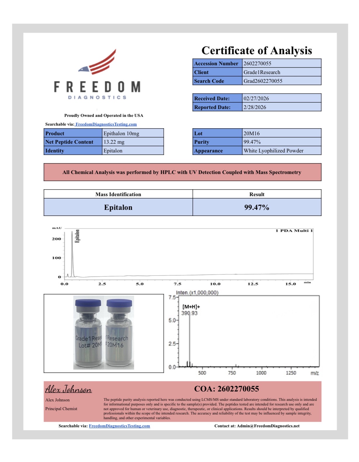 Epithalon Epitalon 10mg COA